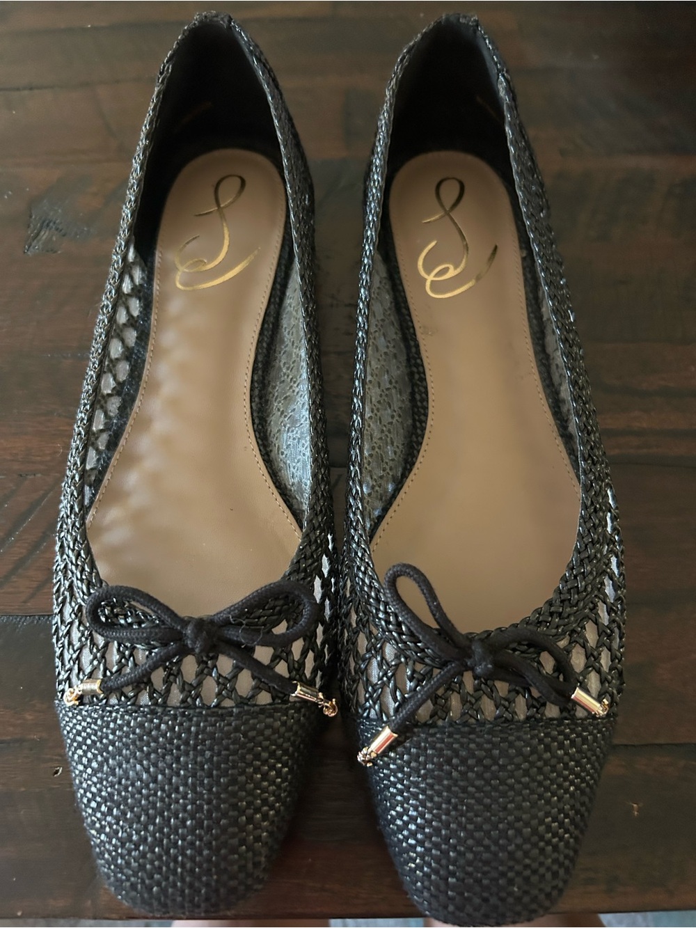 Sam Edelman Black Woven Pointed Ballet Flats with Bow